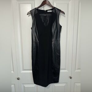 Calvin Klein Sleeveless Faux Leather Black Midi Dress Size 4
